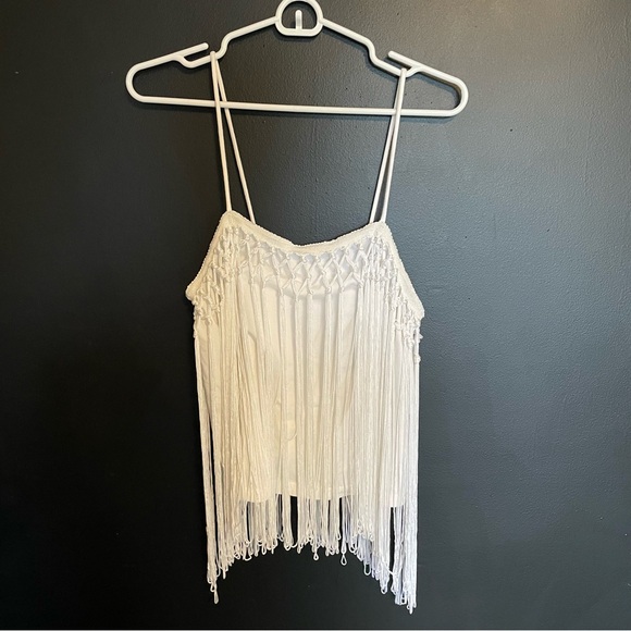 Anthropologie Tops - Anthropologie Fringe Macramé Tank Top Women’s Size Medium Festival Summer Light
